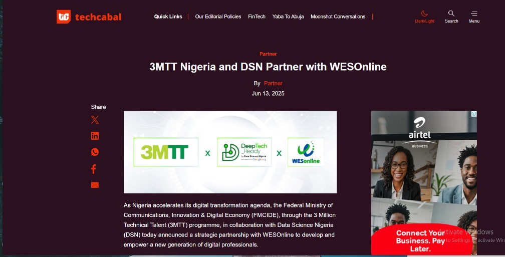WESOnline Partners With DSN and 3MTT Nigeria